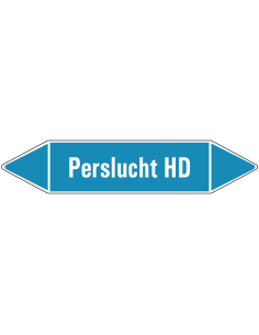 Perslucht HD leidingmarkering op vel - lichtblauw - witte tekst Perslucht HD