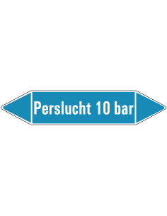 Perslucht 10 bar leidingmarkering op vel - lichtblauw - witte tekst Perslucht 10 bar