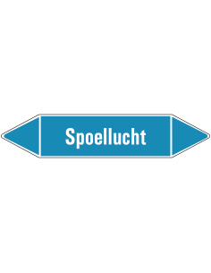 Spoellucht leidingmarkering op vel - lichtblauw - witte tekst spoellucht