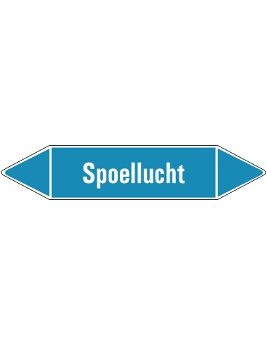 Spoellucht leidingmarkering op vel - lichtblauw - witte tekst spoellucht