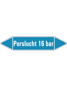 Perslucht 16 bar leidingmarkering op vel - lichtblauw - witte tekst Perslucht 16 bar