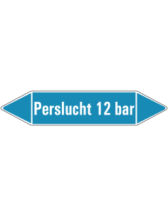 Perslucht 12 bar leidingmarkering op vel - lichtblauw - witte tekst Perslucht 12 bar