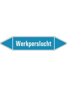 Werkperslucht leidingmarkering op vel - lichtblauw - witte tekst Werkperslucht