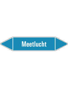 Meetlucht leidingmarkering op vel - lichtblauw - witte tekst Meetlucht