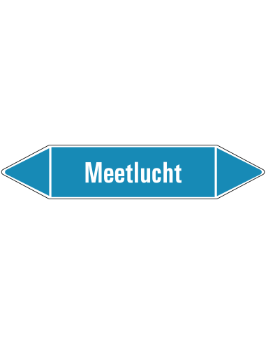 Meetlucht leidingmarkering op vel - lichtblauw - witte tekst Meetlucht