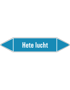 Hete lucht leidingmarkering op vel - lichtblauw - witte tekst Hete lucht