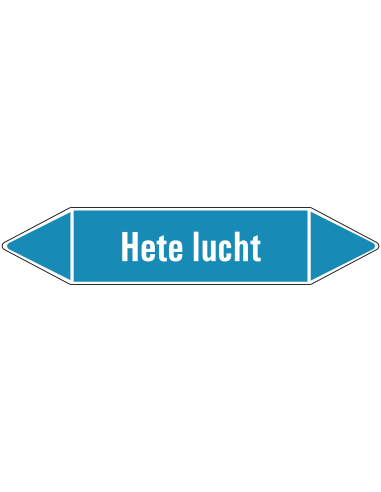 Hete lucht leidingmarkering op vel - lichtblauw - witte tekst Hete lucht