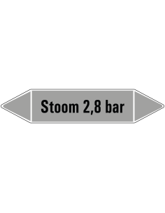 Stoom 2,8 bar leidingmarkering op vel - grijs - zwarte tekst Stoom 2,8 bar
