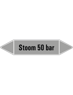 Stoom 50 bar leidingmarkering op vel - grijs - zwarte tekst Stoom 50 bar