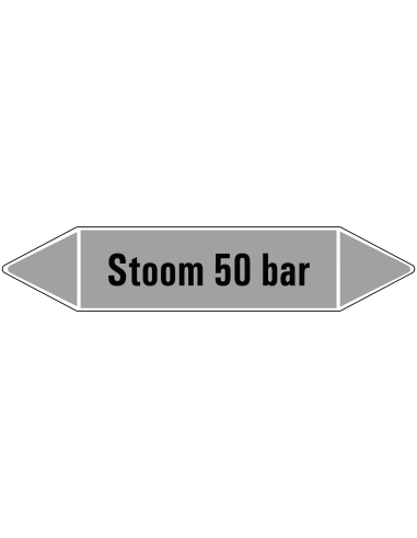Stoom 50 bar leidingmarkering op vel - grijs - zwarte tekst Stoom 50 bar