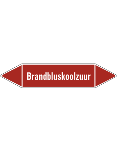 Brandbluskoolzuur  leidingmarkering op vel - rood - witte tekst Brandbluskoolzuur