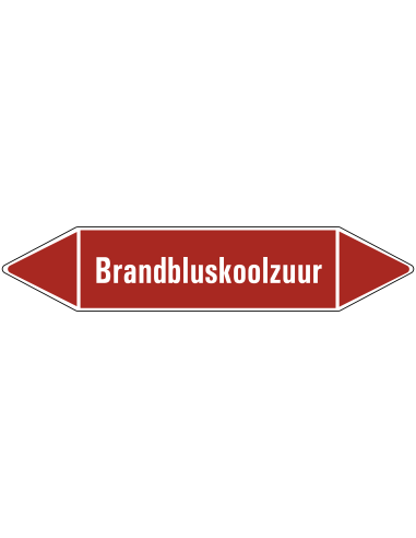 Brandbluskoolzuur  leidingmarkering op vel - rood - witte tekst Brandbluskoolzuur