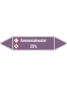 Ammoniakwater 25%  leidingmarkering op vel, paars wit, Nederlandse tekst Ammoniakwater 25%