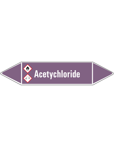 Acetychloride leidingmarkering op vel, paars wit, Nederlandse tekst Acetychloride