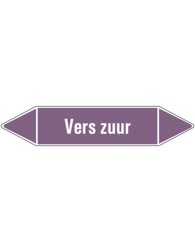 Vers zuur leidingmarkering op vel, paars wit, Nederlandse tekst Vers zuur