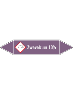 Zwavelvuur 10%  leidingmarkering op vel, paars wit, Nederlandse tekst Zwavelvuur 10%