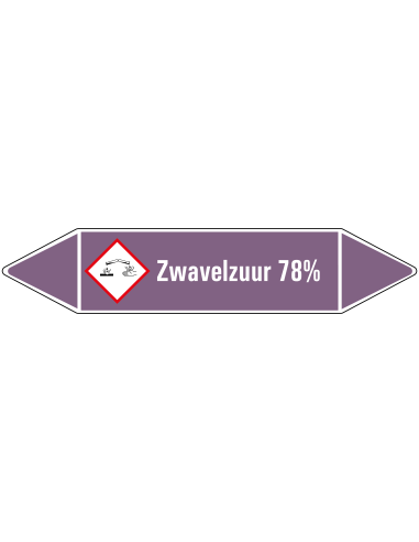 Zwavelvuur 78%  leidingmarkering op vel, paars wit, Nederlandse tekst Zwavelvuur 78%