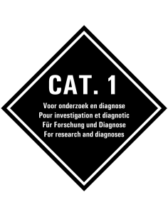 Categorie 1 voor onderzoek en diagnoses bord, kunststof, wit zwart, met tekst Cat. 1, 4 talen