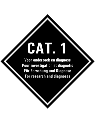 Categorie 1 voor onderzoek en diagnoses bord, kunststof, wit zwart, met tekst Cat. 1, 4 talen