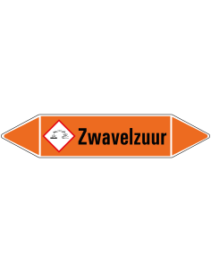 Zwavelvuur leidingmarkering op vel, oranje zwart, Nederlandse tekst Zwavelvuur