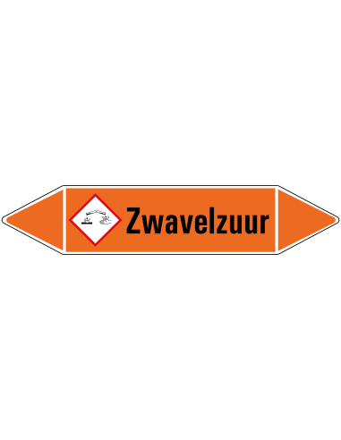 Zwavelvuur leidingmarkering op vel, oranje zwart, Nederlandse tekst Zwavelvuur