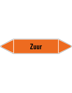 Zuur leidingmarkering op vel, oranje zwart, Nederlandse tekst Zuur
