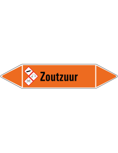 Zoutzuur leidingmarkering op vel, oranje zwart, Nederlandse tekst Zoutzuur