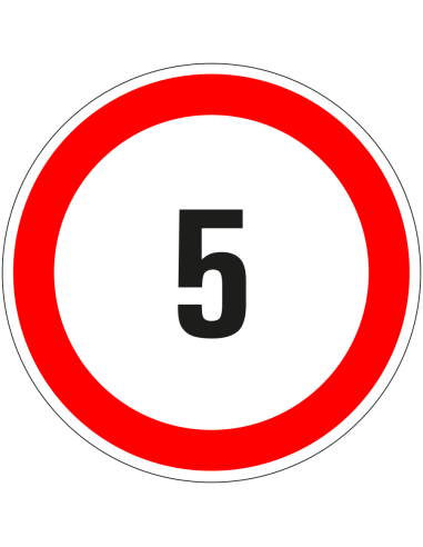 5 bord - kunststof - rood wit - rond - cijfer 5 met rode rand