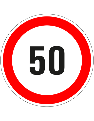 50 sticker - zelfklevende folie - rood wit - rond - tekst 50 met rode rand