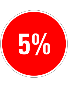 Korting sticker 5% op vel - rood wit - rond - kortingspercentage 5%