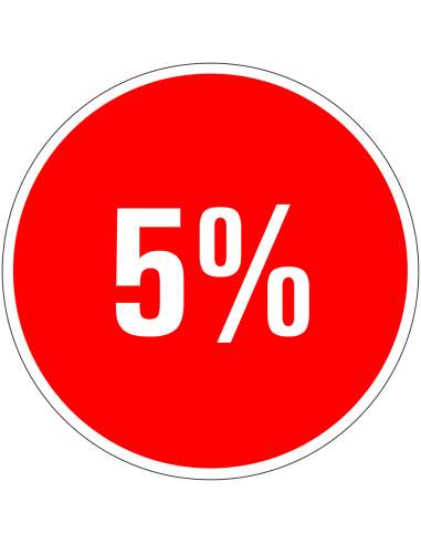 Korting sticker 5% op vel - rood wit - rond - kortingspercentage 5%