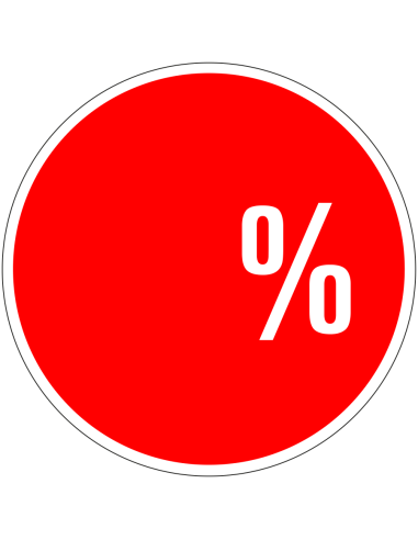 Korting sticker naar wens - rood wit - rond - kortingspercentage naar wens