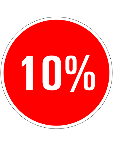 Korting sticker 10% op vel - rood wit - rond - kortingspercentage 10%