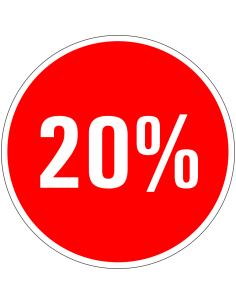 Korting sticker 20% op vel - rood wit - rond - kortingspercentage 20%