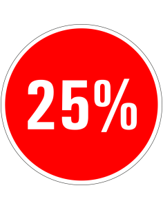 Korting sticker 25% op vel - rood wit - rond - kortingspercentage 25%