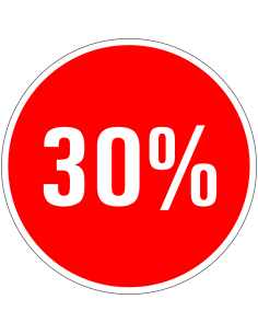 Korting sticker 30% op vel - rood wit - rond - kortingspercentage 30%