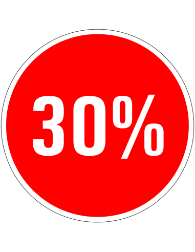 Korting sticker 30% op vel - rood wit - rond - kortingspercentage 30%