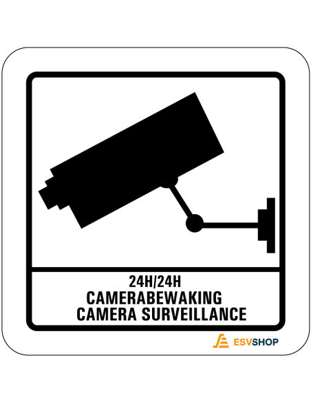 Raamsticker camerabewaking NL & EN - vierkant - zwart wit - voorkant sticker