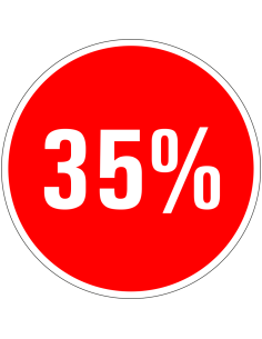 Korting sticker 35% op vel - rood wit - rond - kortingspercentage 35%