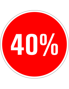 Korting sticker 40% op vel - rood wit - rond - kortingspercentage 40%