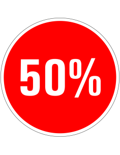 Korting sticker 50% op vel - rood wit - rond - kortingspercentage 50%