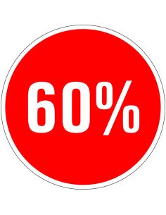 Korting sticker 60% op vel - rood wit - rond - kortingspercentage 60%