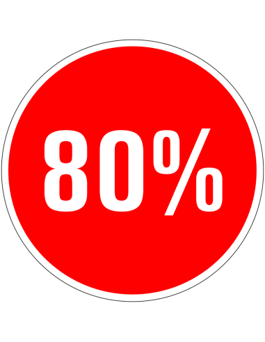 Korting sticker 80% op vel - rood wit - rond - kortingspercentage 80%