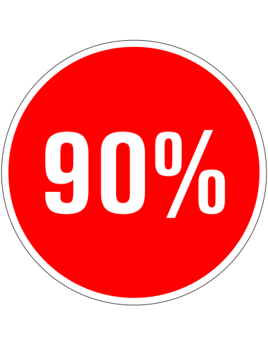 Korting sticker 90% op vel - rood wit - rond - kortingspercentage 90%