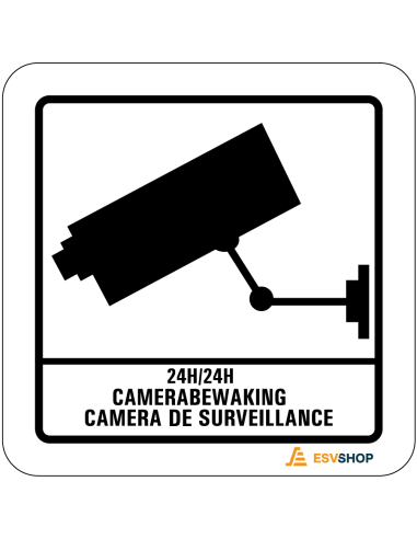 Raamsticker camerabewaking NL & FRA - zwart wit - vierkant - Nederlandse en Franse tekst