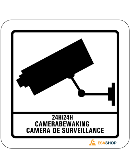 Raamsticker camerabewaking NL & FRA - zwart wit - vierkant - Nederlandse en Franse tekst