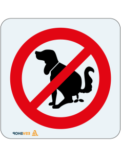 Raamsticker verboden te poepen voor honden - rood wit - rond - symbool poepende hond met rode streep
