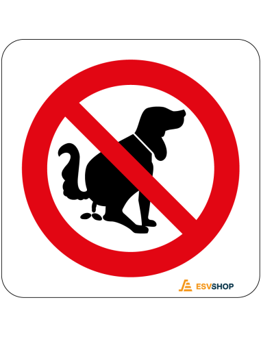 Raamsticker verboden te poepen voor honden - rood wit - rond - symbool poepende hond met rode streep