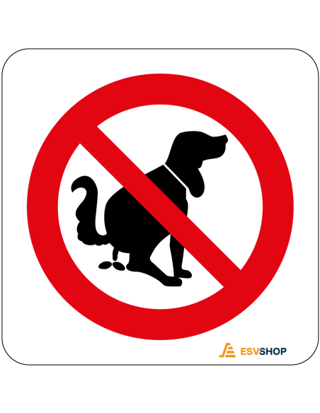 Raamsticker verboden te poepen voor honden - rood wit - rond - symbool poepende hond met rode streep