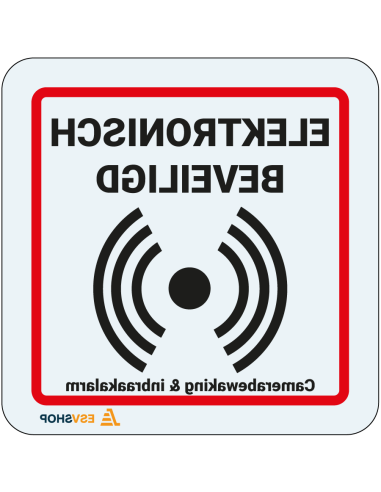 Raamsticker elektronisch beveiligd - rood wit - vierkant - tekst elektronisch beveiligd met alarm symbool